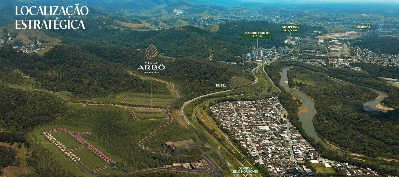 Mapa de localização: Villa Arbô, BR-381, Bairro Horto a 2,5 km e o Eixo Quatro Cidades